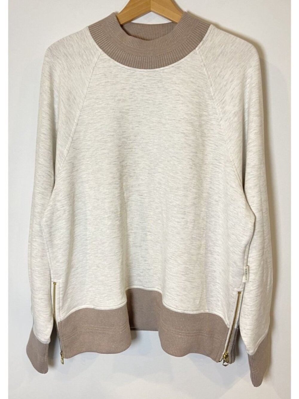 NWT Varley Doublesoft Loxley Raglan Boyfriend Sweatshirt Zip Cream Tan XL New